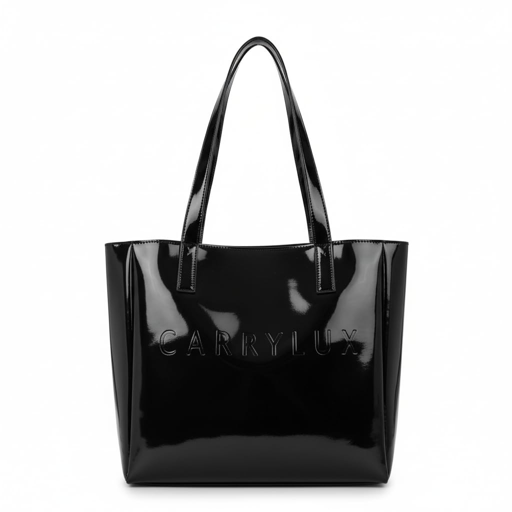 Spacious Tote Bag For Womens Handbag Ladies Purses, With Zip Closure Shining Synthetic Leather