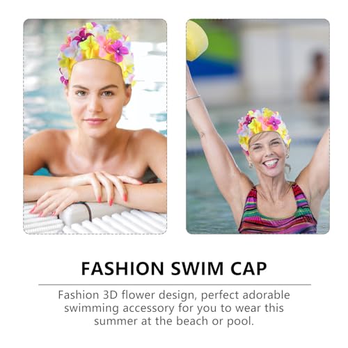 Image of Housoutil Flower Swimming Caps, Floral Swim Cap Women, Vintage Flower Swimming Hat with Handcrafted Petals, Soft Fabric Breathable Bathing Hat for Pool Spa Accessorizing (Pink)