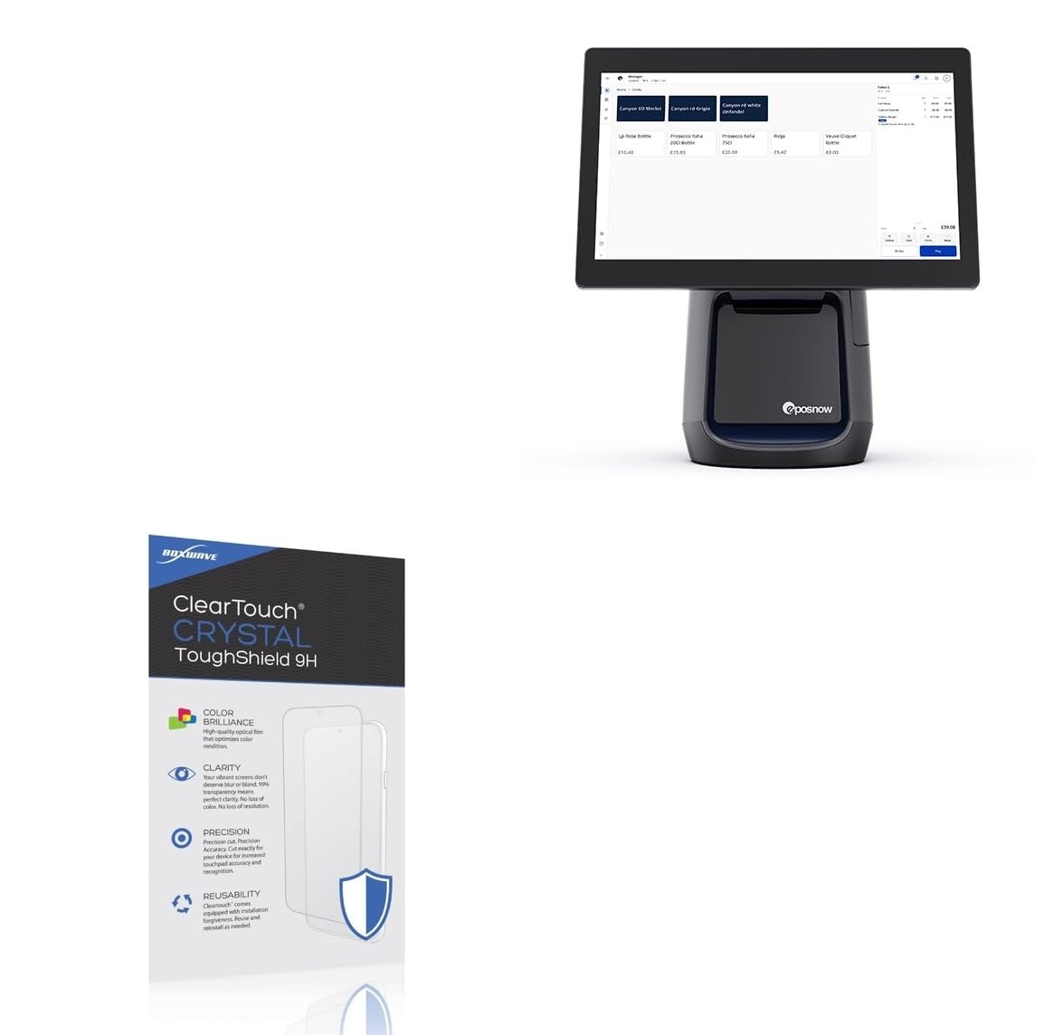 BoxWave Screen Protector Compatible with ePOSnow Countertop - ClearTouch Crystal ToughShield 9H (2-Pack), Clear 9H Tough Flexible Film Screen Protector