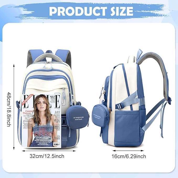 Image of Backpack Bag for Women with Matching Zipper Pouch, 18.1 Inch College Laptop Backpack, Multi-Compartment Bookbag for School, Office, Travel, Camping & Everyday Carry, White & Maroon