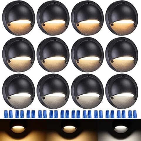 LEONLITE 12-Pack LED Deck Lights Outdoor, 2700K/3000K/4000K Selectable 3CCT, Low Voltage 180LM Ultra Bright Landscape Step Stair Railing Fence Light Wired, 12V-36V AC/DC Deck Lighting, UL Listed Cord Cover