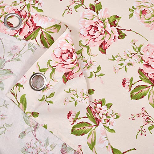 Image of LINENWALAS Cotton Curtains for Long Door Set of 2, Linen Textured Doors Curtains for Home Decor, Hangs Elegantly with Eyelet Rings (4.5ft x 9 ft,) Flower Valley