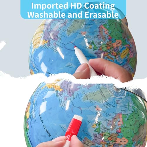 Sexacohu 8\'\' Illuminated Globe for Kids(World Globe with Stable Heavy Metal Base Rewritable Easy-Read High Clear Map Educational Interactive for Children Learning STEM Toy Present for 3+ Years Old)