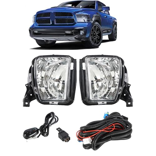 Thomletha Left and Right Fog Lights Assembly Replacement for Ram 1500 2013-2018 Driver Passenger Side Clear Lens 68104821AC 68104820AC