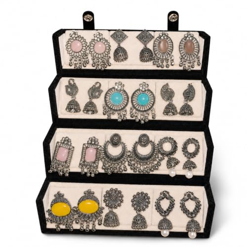 12 Pairs Oxidised Silver Earrings Set with Organizer Box - Image 2