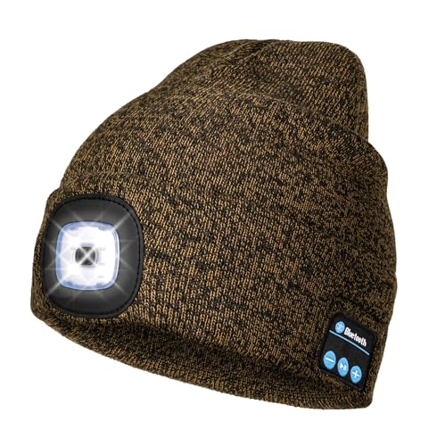 Image of Wmcaps Bluetooth Beanie with LED Light, Winter Hat Gifts for Men Women | Bluetooth Hat with Light Cordless Headphones, USB Rechargeable, Hands-Free Headlamp For Dog Walking, Running, Outdoor Work
