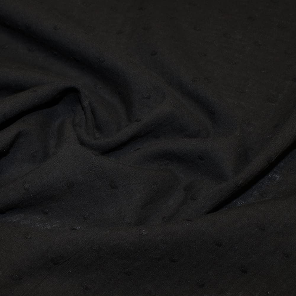 Oh Sew Crafty Limited Black Dobby Cotton Fabric Spots Plain Coloured Dressmaking 135Cm Wide (Per Metre) (Black)