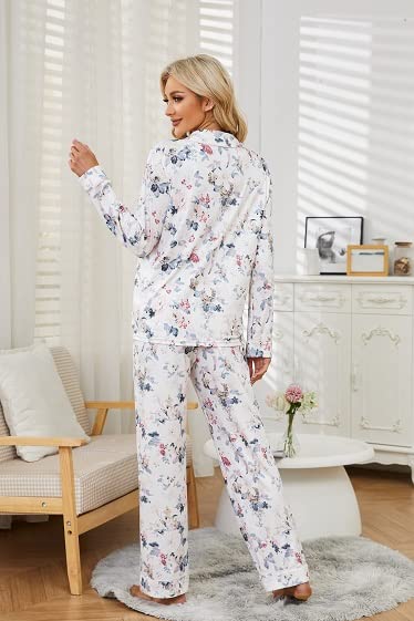 LYCY Womens Pajama Sets Floral Print, Long Sleeve Button Down Pajamas Set for Women Soft Sleepwear Pjs 2 piece Loungewear3