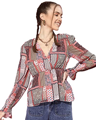 Image of Pujia Mills Women Casaul V-Neck Multi Top