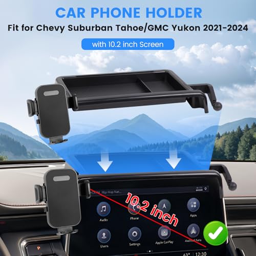 Image of Car Phone Holder Compatible with Chevy Suburban Tahoe /GMC Yukon 2021-2024 Accessories 10.2-Inch Screen Fixed Clip, Cell Phone Mount with Dash Center Console Organizer Hands-Free 360 Rotation