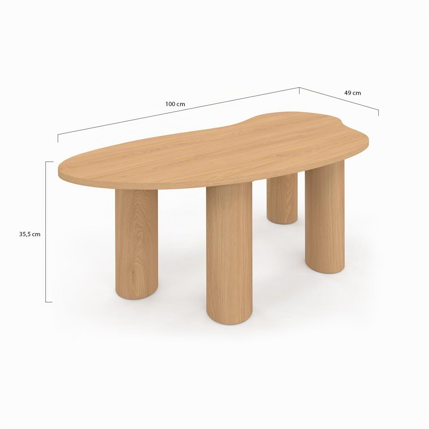 IDMarket – Mesa baja orgánica 100 cm madera efecto haya