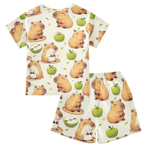 ALAZA Capybara Heart Green Pajamas Short Sleeve 2 Piece Sleepwear Top and Bottom Pajama Set Unisex2