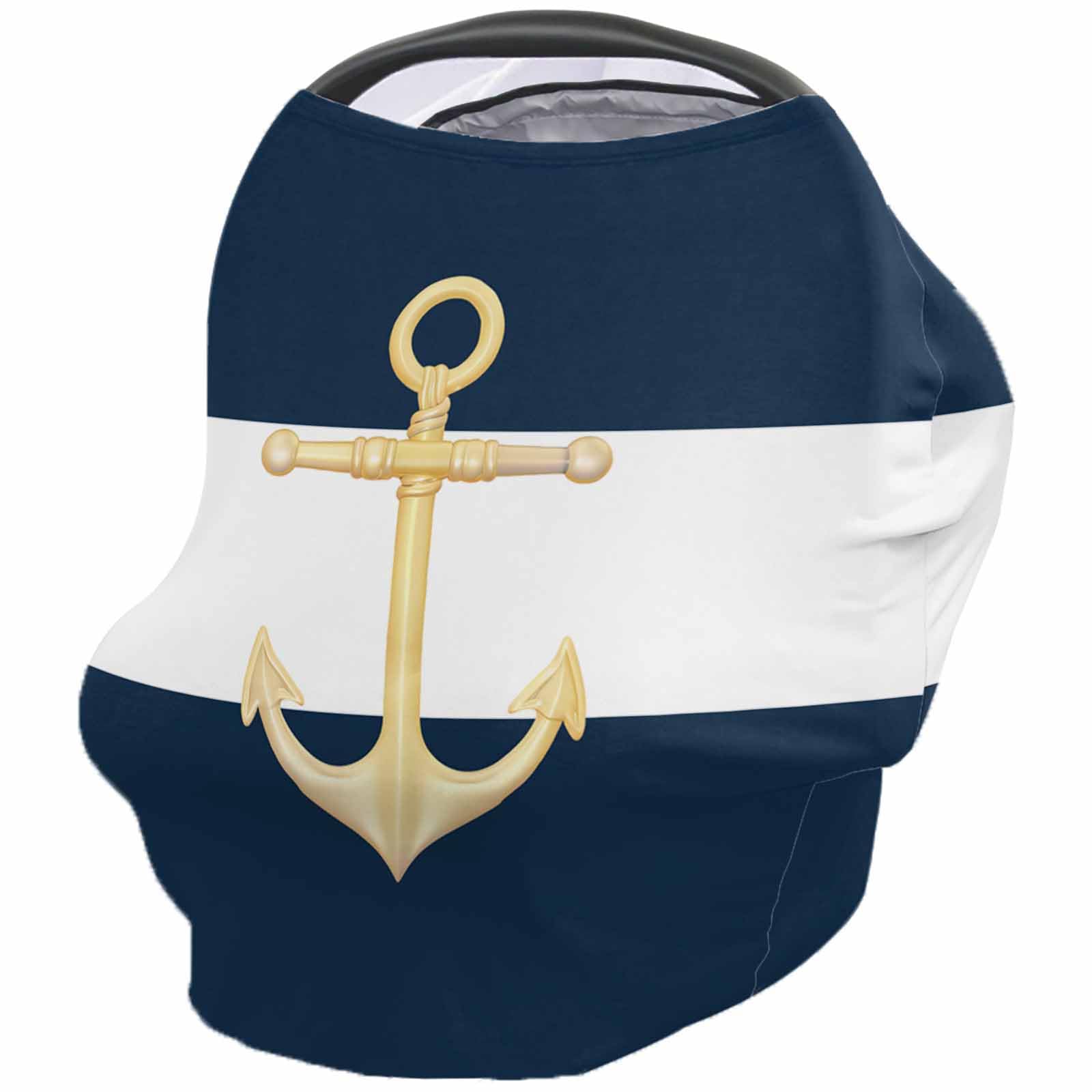 Nursing Cover for Breastfeeding Scarf, Gold Anchor Navy Blue White Navigation Baby Car Covers Super Soft Multi Use for Canopy Shopping Cart Cover Blanket Stroller Cover