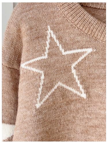 Image of RoseSeek Girl's Bow Graphic Sweaters Crewneck Long Sleeve Knit Pullover Tops Drop Shoulder Knitwear
