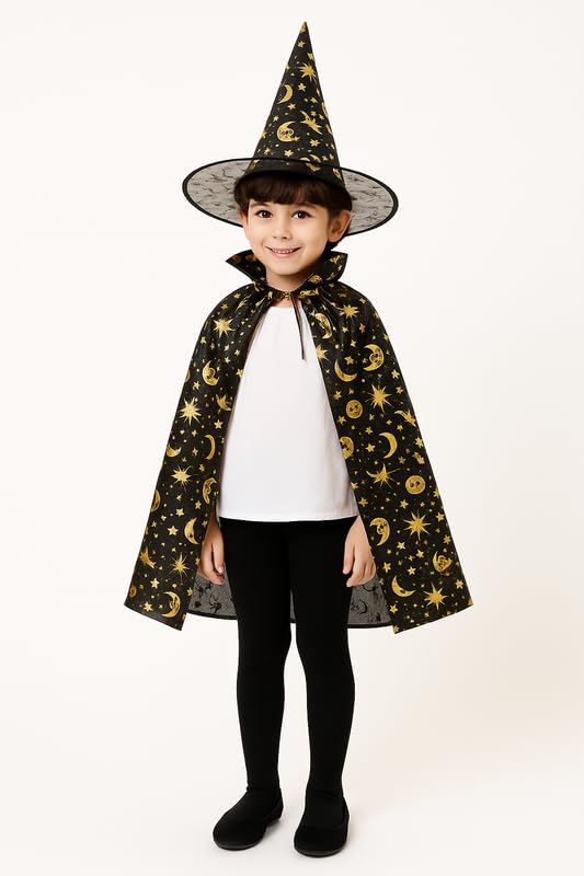 YUPPIN Witch/Wizard Cape with Hat for kids – Halloween Fancy Dress...