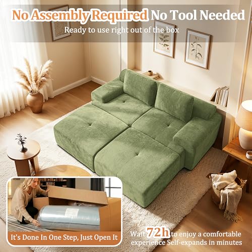 Image of 85 inch Oversized Boneless Couch, Comfort Cloud Sectional Couches for Living Room, Modular Sofa High Back & Extra Deep Seat, No Assembly, Soft Chenille Fabric (Olive Green, 85 inch- Shaped（2+2）)