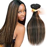 P1B/30 Straight Human Hair Bundles - 30-34 Inch Ombre, Peruvian Virgin Remy, Highlight Straight, Two Tone Black & Brown, 300g