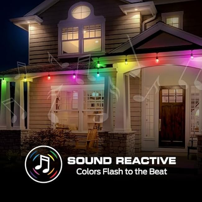Monster 24 Foot Premium Outdoor Smart RGB+IC+WW String Lights, 12 Bulb Color Flow Dimmable LEDs, Sound Reactive, Water & Weather Resistant, Compatible with Alexa, Siri, Google Home, App