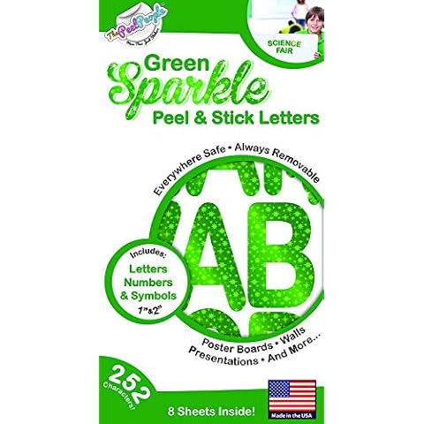 The Peel People 252 PC Peel and Stick Letters & Numbers, 1" and 2" Green Sparkle Cover