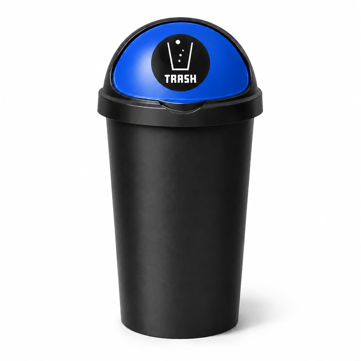 SPECTRAPLAST® 50L Bullet Bin with Coloured Lid & Sticker, Large Kitchen Rubbish Bin, Plastic Waste Bin for Home, Office, Bathroom & Utility Room, Indoor Recycling Dustbin (BLUE, TRASH)