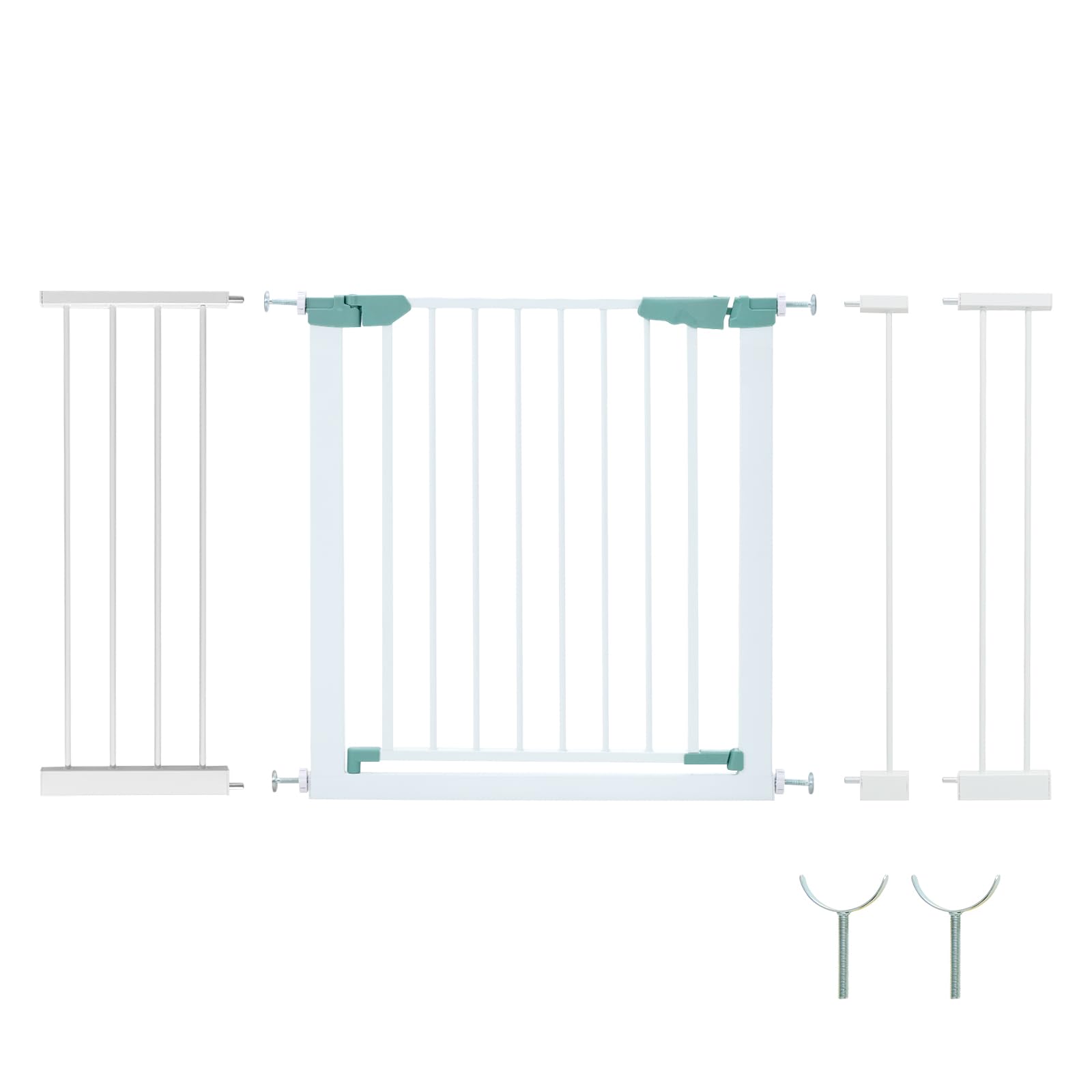DREAMADE Barriere de Securite Enfant et Animaux sans Perçage 80-132CM avec Extension et Kit de Montage,Barrière d'Escalier à Fixation par Pression avec Fermeture Automatique,Cadre Métal (Blanc)