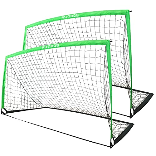 Runbow 9X5 Ft Portable Kids Soccer Goal For Backyard Adult Junior Large Practice Soccer Net With Carry Bag Set Of 2 (9X5Ft, Green, 2 Pack) #TOP14