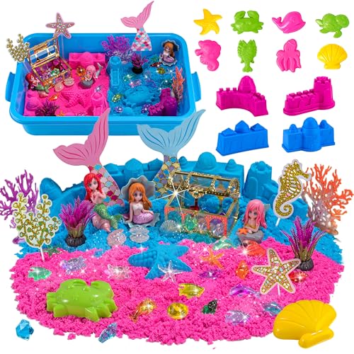 XDUOYJOY Mermaid Sensory Bin Play Sand Box Toys with 2.65lbs Colored Sand