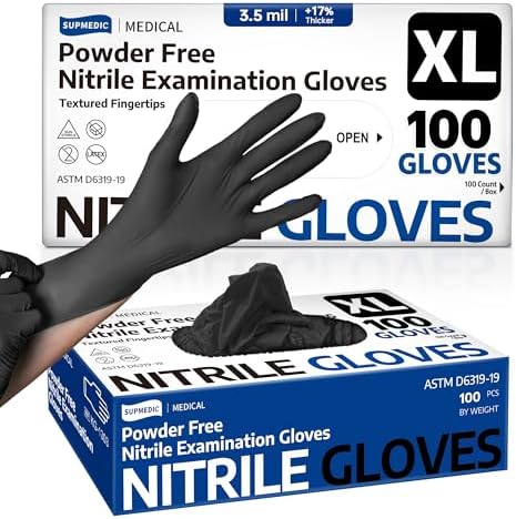 Supmedic Medical Soft Max™ Black Nitrile Disposable Gloves, 100 Pcs, Latex-Free &amp; Powder-Free Food Safe Food Prep Exam Gloves