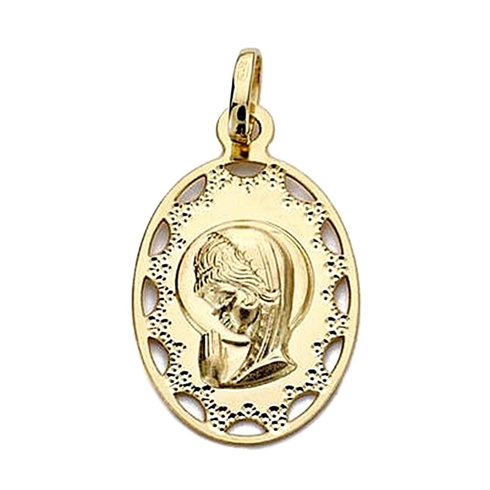Medalla colgante oro 18k Virgen Niña 23mm. forma oval calada cerco