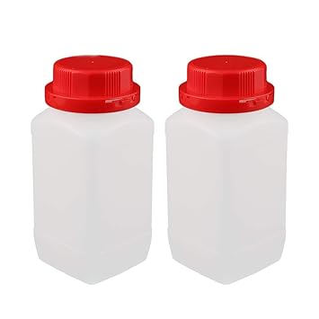 ELECTROPRIME 2PCS 650ml Plastic Red Cap Square Wide Mouth Chemical Sample Reagent Bottle Sealling Bottle