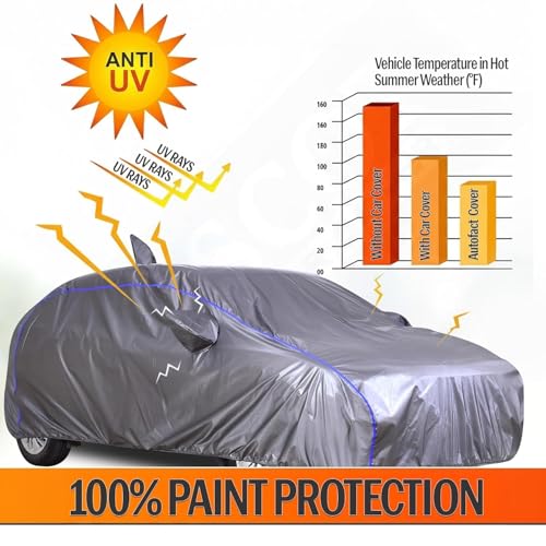 Image of Autofact 100% Waterproof Car Body Cover for Victoris | Dustproof UV & Sun Protection Windproof with Straps & Buckles, Triple Stitched with Soft Cotton Lining, Mirror Pockets & Heat-Resistant Fabric