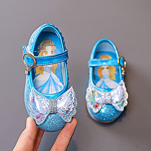 Spring and Summer Girls Dance Casual Shoes Bow Rhinestone Sequins Mesh Cute Pattern Girls Size 6 Shoes Blue3