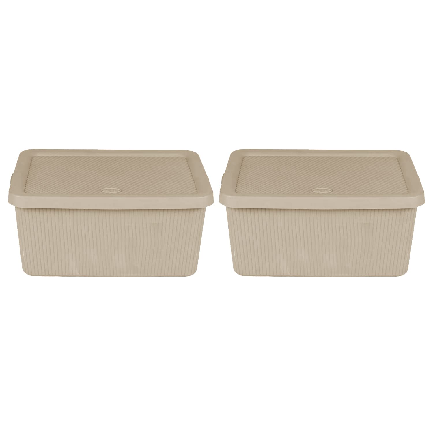 M1ss Beige Set Of 2-7L Litre Storage Box With Lid Utility Boxes Small Rib Box Plastic Rectangular Box Storage Organisation With Handle Lidded Containers Multipurpose Decorative Item Cosmetics (Beige)