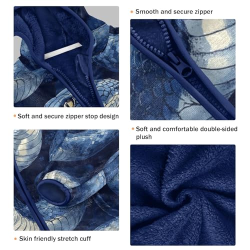 Blue Snake Watercolor Toddler Fleece Jacket Girl Boys Hooded Fleece Jacket Coat Warm Outwear Zip-up 3-10T3