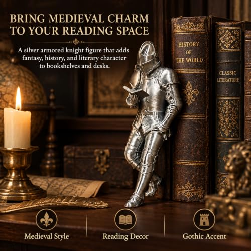 Medieval Knight Bookshelf Decor, Finished Armored Knight Sculpture，Silver - image 6
