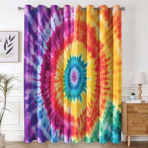 Colorful Tie Dye Curtains for Living Room, Rainbow Tie Dye