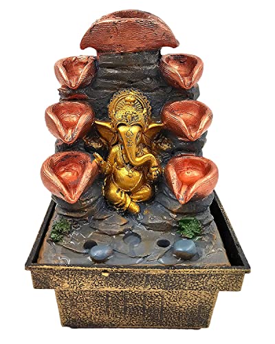 Image of GTC Beautiful Lord Ganesha Mini Waterfall Fountain Show with Electric Water Pump for Home Decoration for Diwali Birthday Anniversary showpiece (1737)
