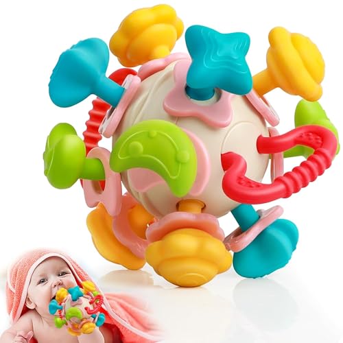 Image of Kidology Silicone Space Ball Baby Teether - Sensory Toy for Boys and Girls, Newborn & Infant Rattle Toys, Montessori Learning Developmental Toddler Toys Suitable for Babies 6+ Months, Multicolor