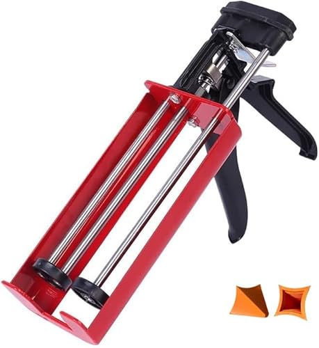 Y-Nut Red Twin Sealant Gun For Dual Components (1:1 Mix Ratio) Up To 400Ml Manual Caulk Applicator Gun For Adhesives, Sealants, Epoxy,With 2 Pcs Silicone Seam Tools,