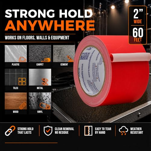 WOD Gaffer Tape, Red Low Gloss Finish Film, 2 inch x 60 ft. Residue Free, Non Reflective Cloth Fabric, Secure Cords, Water Resistant, Photography, Filming Backdrop, Production by WOD Tape - Used condition - Image 4