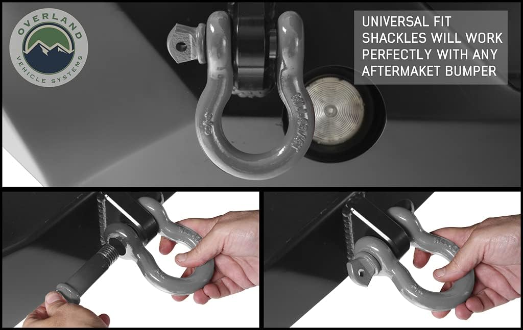 Overland Vehicle Systems Recovery Shackle 3/4" 4.75 Ton - Gray Two Stage Powder Coat Finish - Universal Fitment - Used for Automotive Recovery and Towing