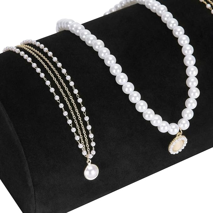 Image of Jewelry Store Counter display oval necklace display rack Gray Velvet Necklace display stand