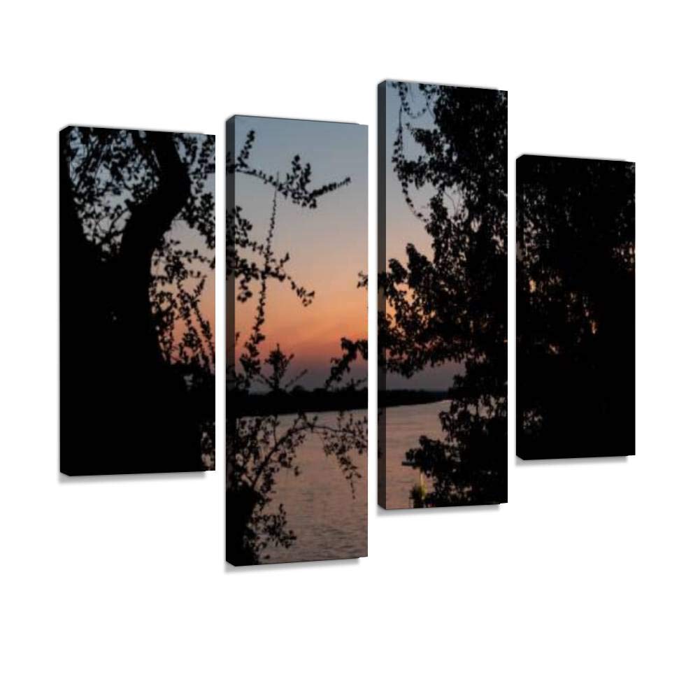 4 Panel sundown at the sambesi river in afrika sunset elephants and pictures Canvas Pictures Home Decor Gifts Canvas Wall Art for your Living Room