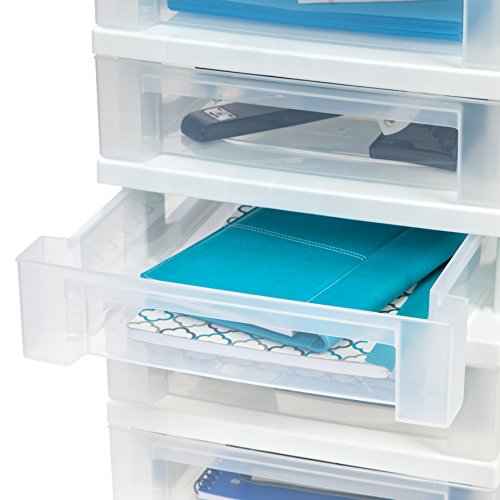 IRIS USA Rolling Cart with 10 Drawer Storage Organizer for Classroom and Home Use, White/Clear