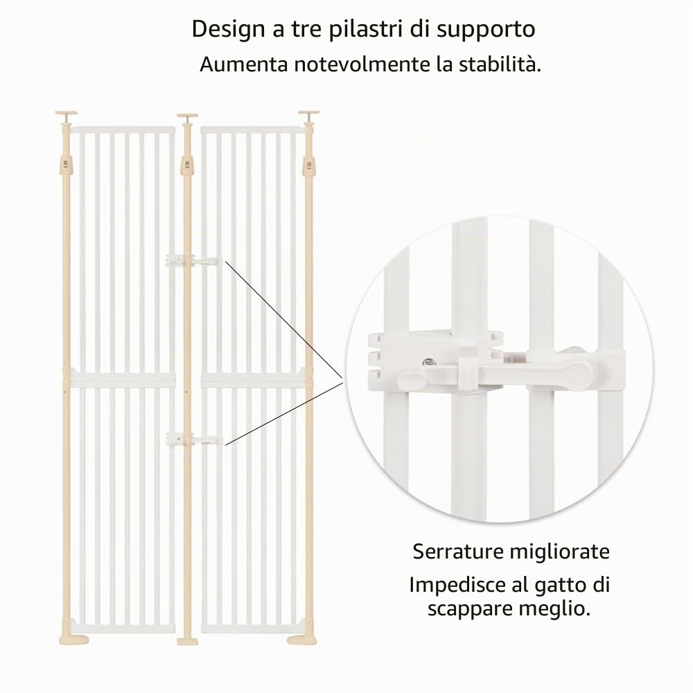 unipaws Barriera di sicurezza per gatti extra alta 190 cm barriera per animali domestici con serratura, sbarre ravvicinate, montaggio senza foratura, uso interno
