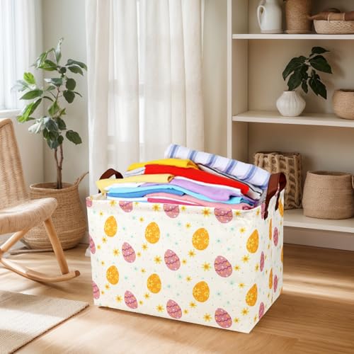 Image of Large Empty Easter Basket for Kid Fabric Personalized Eggs Easter Gift Basket for Boy and Girl (Golden Brown Easter Egg)