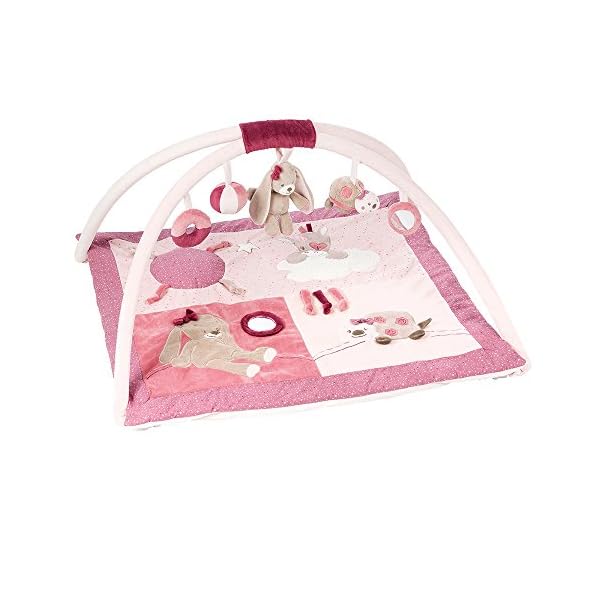 Nattou Krabbeldecke mit Spielbogen und Hängefiguren, Nina, Jade und Lili, 74 x 68 x 45 cm, Rosa