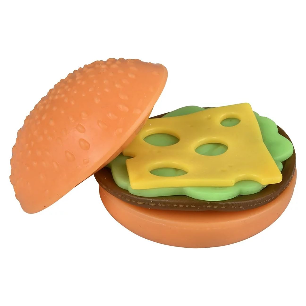 1 Stretchy and Squishy Burger Stress Ball - Doh Filled Buns and Stretchy Toppings Hamburger Fidget Toy Novelty Desk