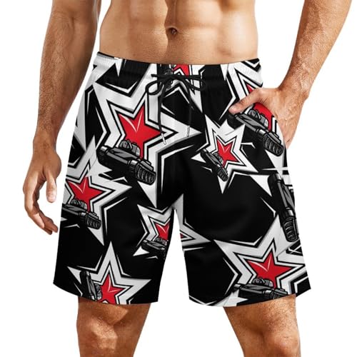War 2 Tank Mens Swim Trunks with Quick-Drying Lining Beach Shorts for Outdoor Sports