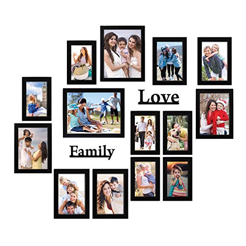 Image of Amazon Brand - Solimo Synthetic Black Photo Frames Set of 14 with Two plaque inch Family inch & inchLove inch